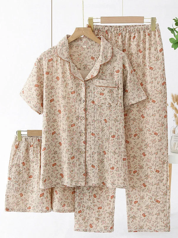 3Pcs Summer Floral Shirt Shorts Trousers Set Best pajama sets for pregnancy