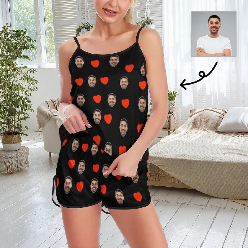 Custom Husband Face Cami Pajamas With Love Black Personalized Women's Sleepwear Set Honeymoon Gift Forever 21 pajama sets