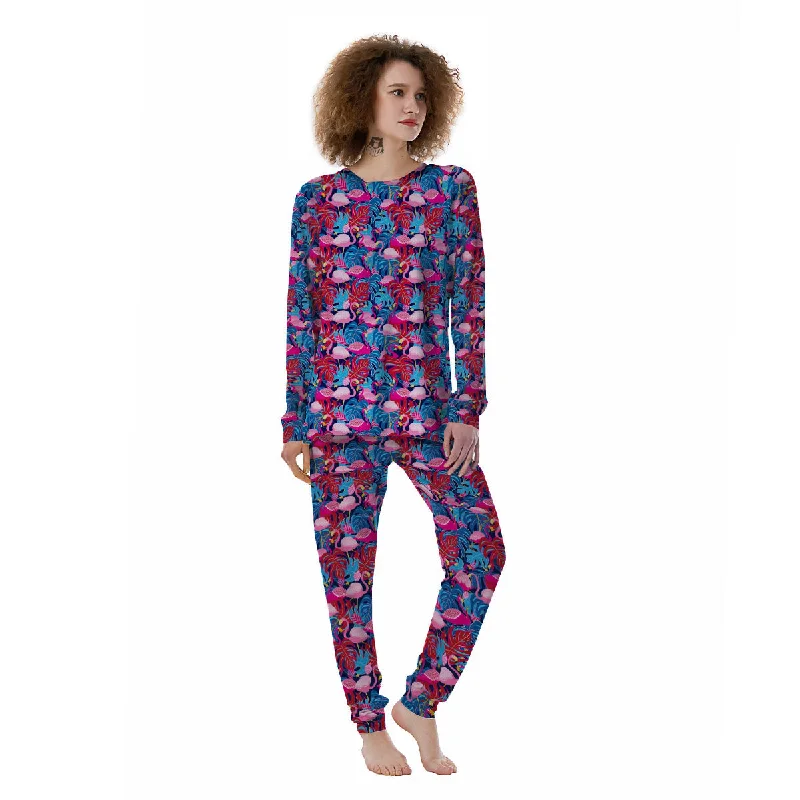 Tropical Blue And Pink Flamingo Print Women's Pajamas Postpartum pajama sets