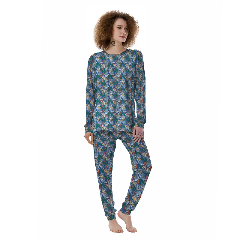 Tropical Leaf Colorful Print Pattern Women's Pajamas Elegant pajama sets