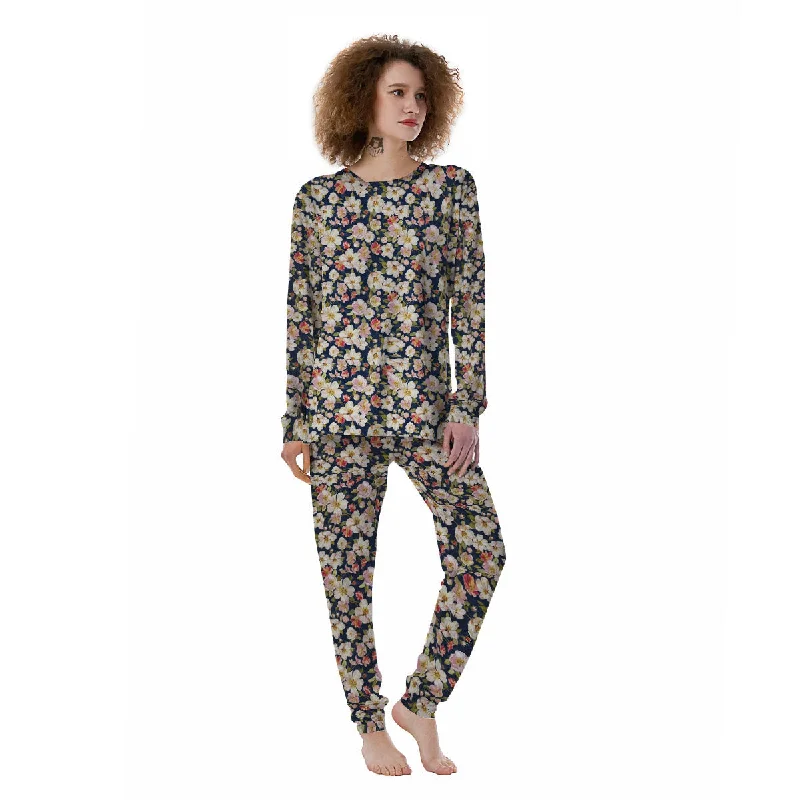 Tropical Leaves Blossom Print Pattern Women's Pajamas Thermal pajama sets