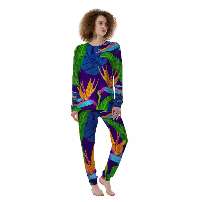 Tropical Leaves Colorful Print Pattern Colorful Women's Pajamas Fall pajama sets