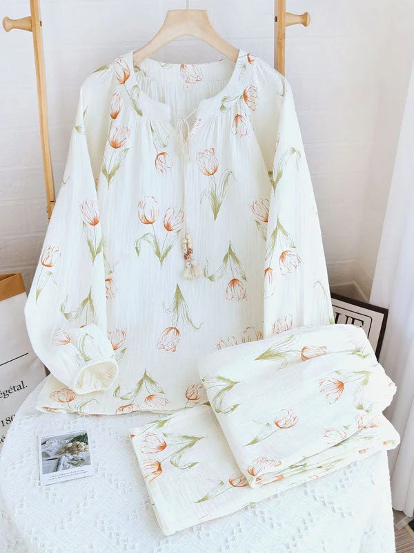 Tulip Print Cotton Crepe Pajama Set Best-selling pajama sets 2024