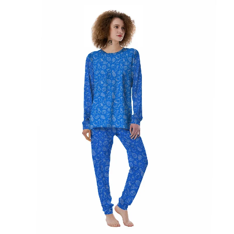 Vegan White And Blue Print Pattern Women's Pajamas Luxury pajama sets