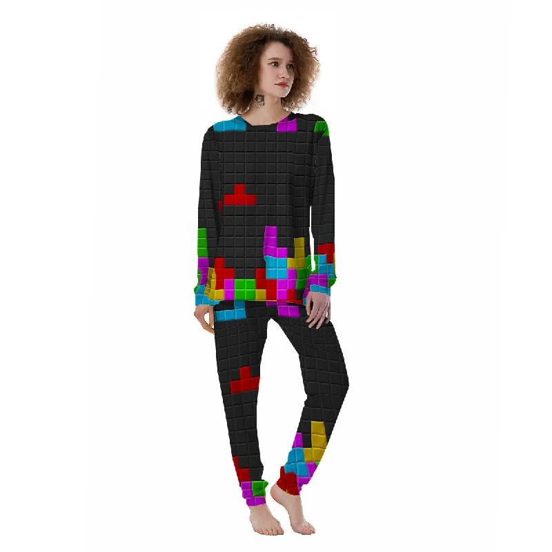 Video Game Colorful Brick Puzzle Print Women's Pajamas Spa pajama sets