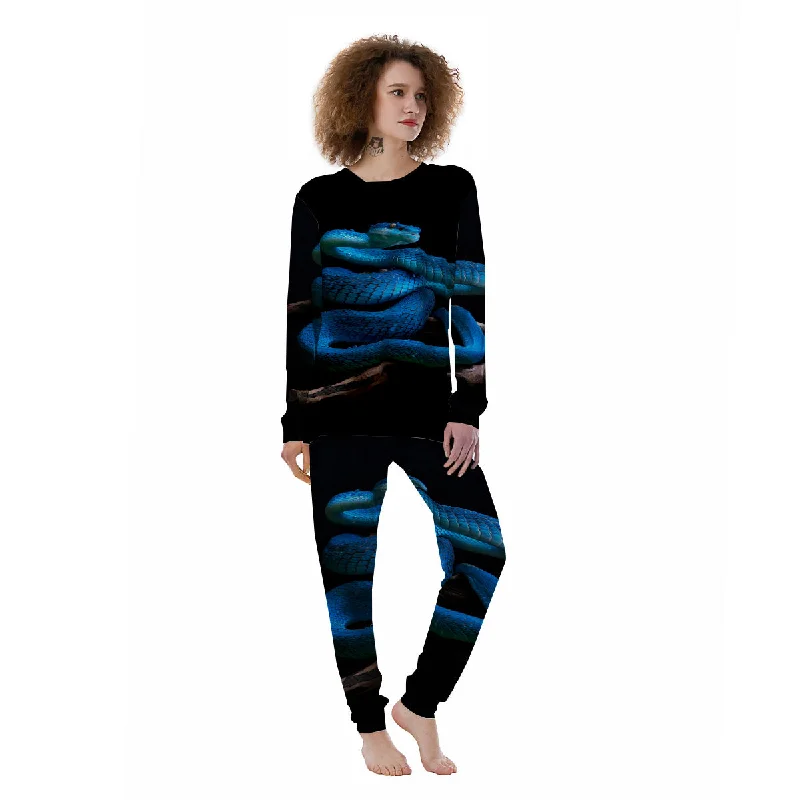 Viper Snake Blue Pit Print Women's Pajamas Long sleeve pajama sets