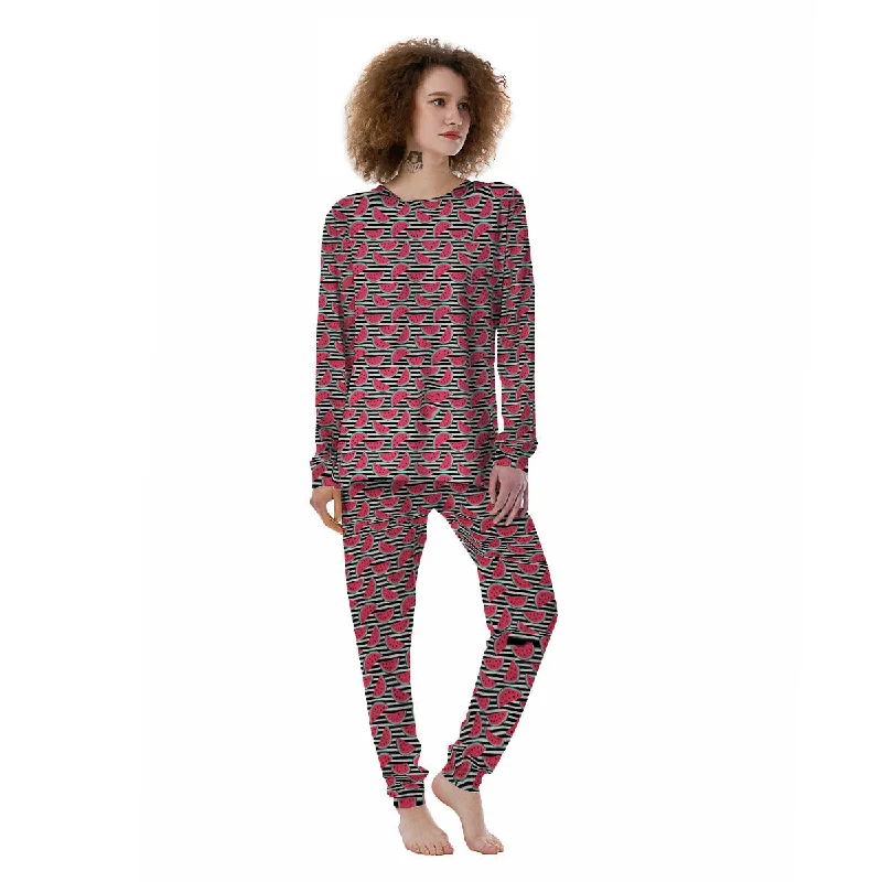 Watermelon Black Striped Print Pattern Women's Pajamas Bamboo pajama sets