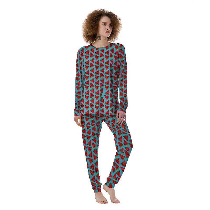 Watermelon Blue Cute Print Pattern Women's Pajamas Flannel pajama sets