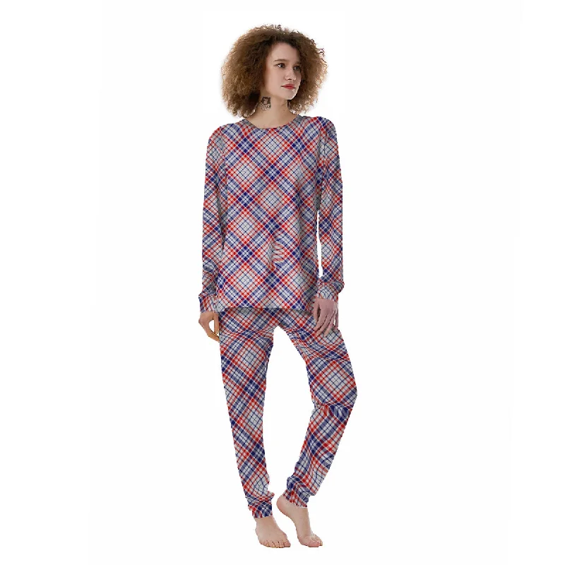 White American Plaid And Blue Red Print Women's Pajamas Spa pajama sets