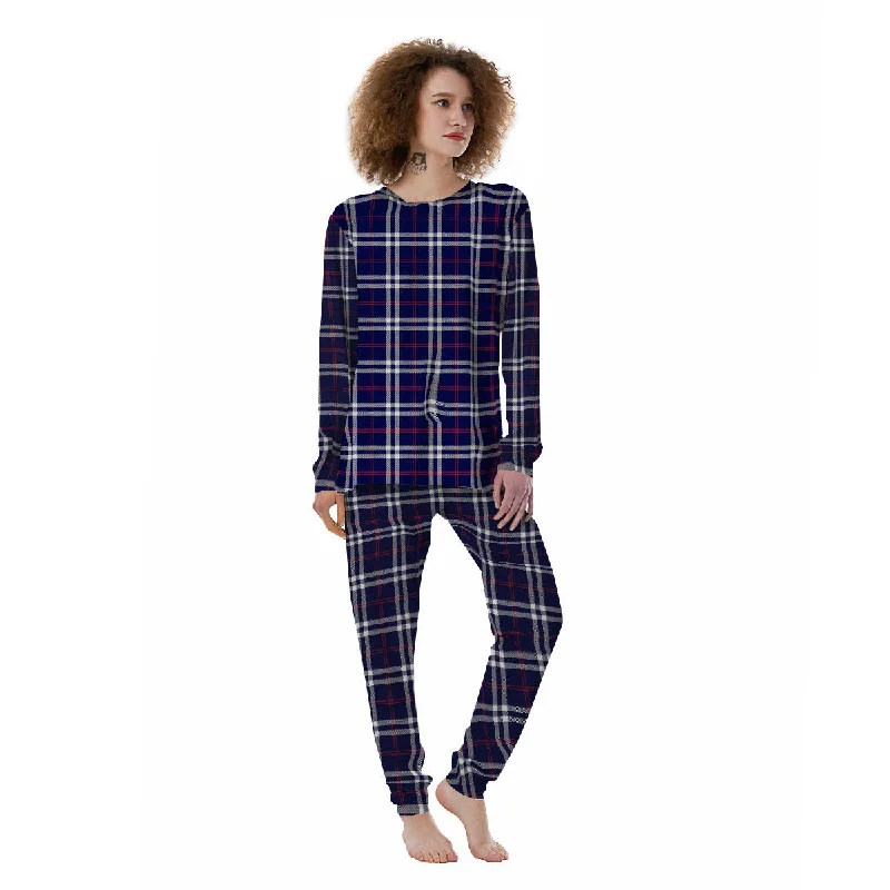 White Blue And Red Tartan Print Pattern Women's Pajamas Chic pajama sets