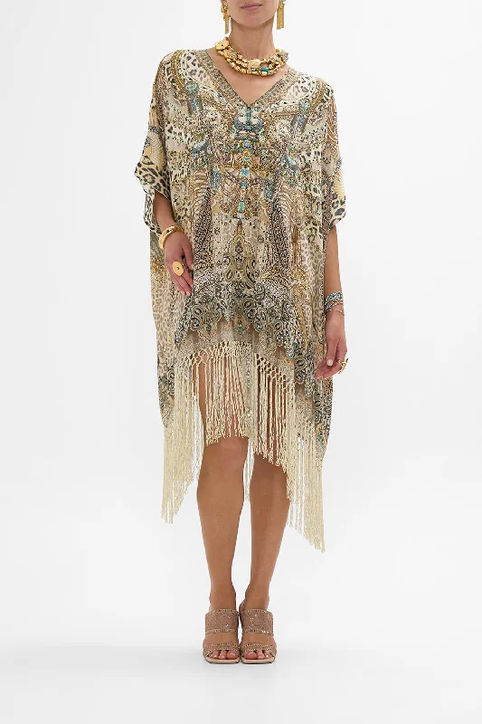 RECTANGULAR V NECK KAFTAN WITH FRINGING THE THRONE ROOM Luxury Satin Robe