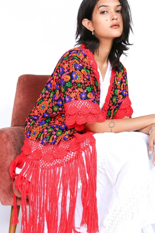 CROCHET FRINGE KAFTAN ZANA Soft Silk Robe