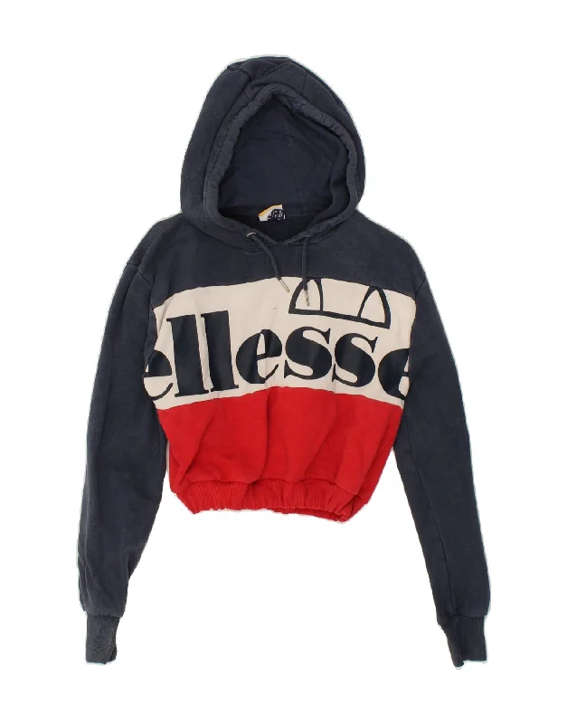 ELLESSE Womens Graphic Crop Hoodie Jumper UK 8 Small Multicoloured Spring sweaters