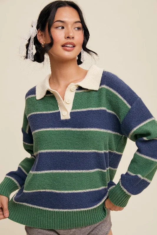 Green Striped Polo Knit Sweater Expensive sweaters