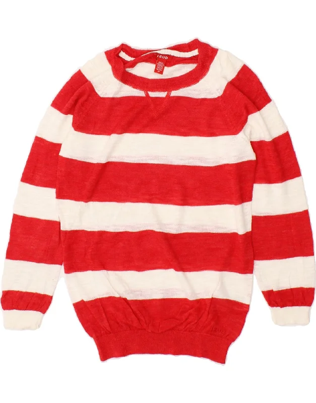 IZOD Womens Boat Neck Jumper Sweater UK 6 XS Red Striped Ramie Acrylic sweaters