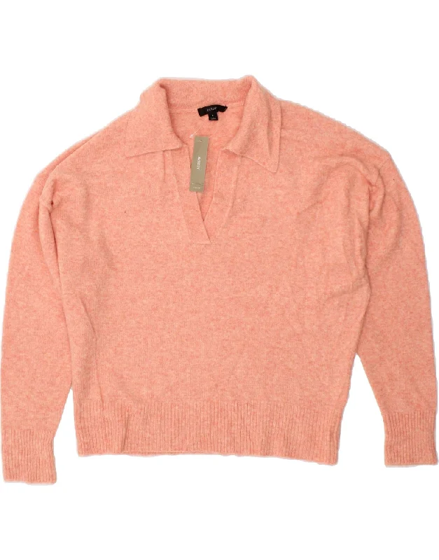 J. CREW Womens Polo Neck Jumper Sweater UK 16 Large Pink Polyester Cashmere sweaters