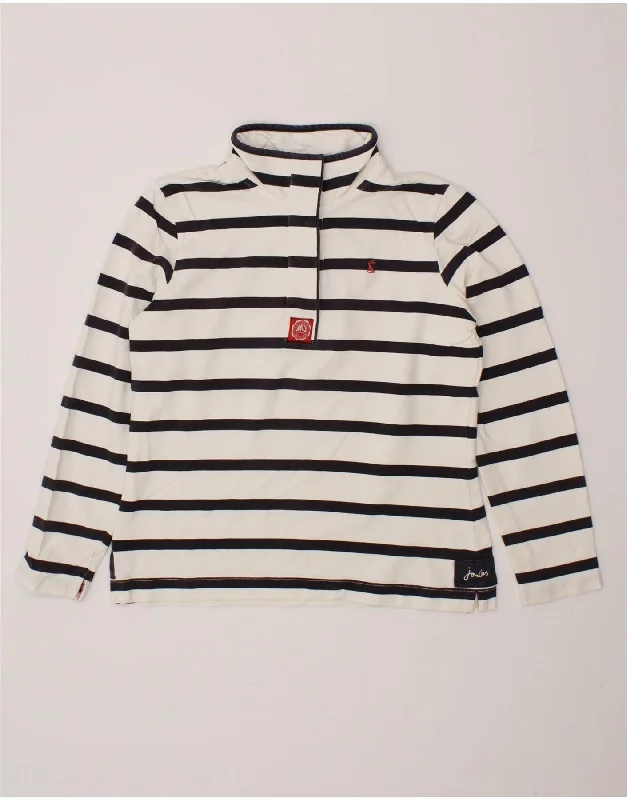 JOULES Womens Button Neck Sweatshirt Jumper UK 12 Medium White Striped Kids' sweaters