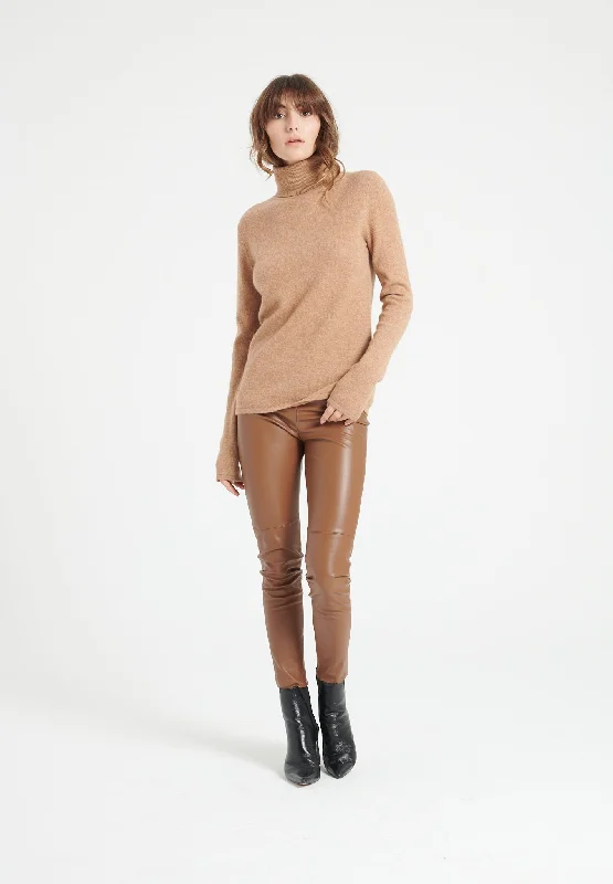 LILLY 3 Pull col roulé en cachemire camel Winter sweaters