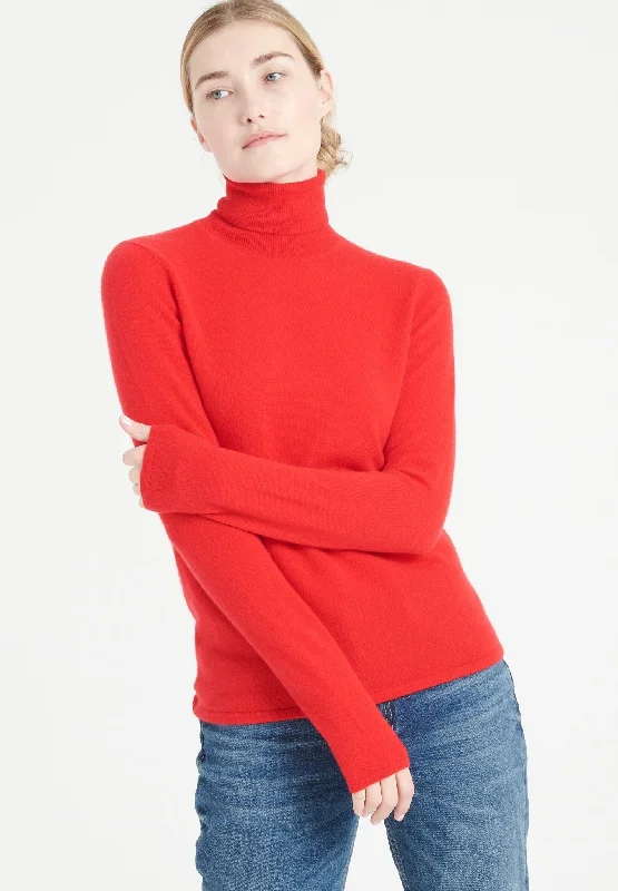 LILLY 3 Pull col roulé en cachemire rouge Luxury sweaters