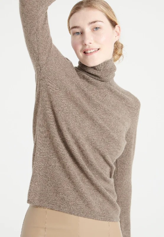 LILLY 3 Pull col roulé en cachemire taupe Warmest sweaters for extreme cold