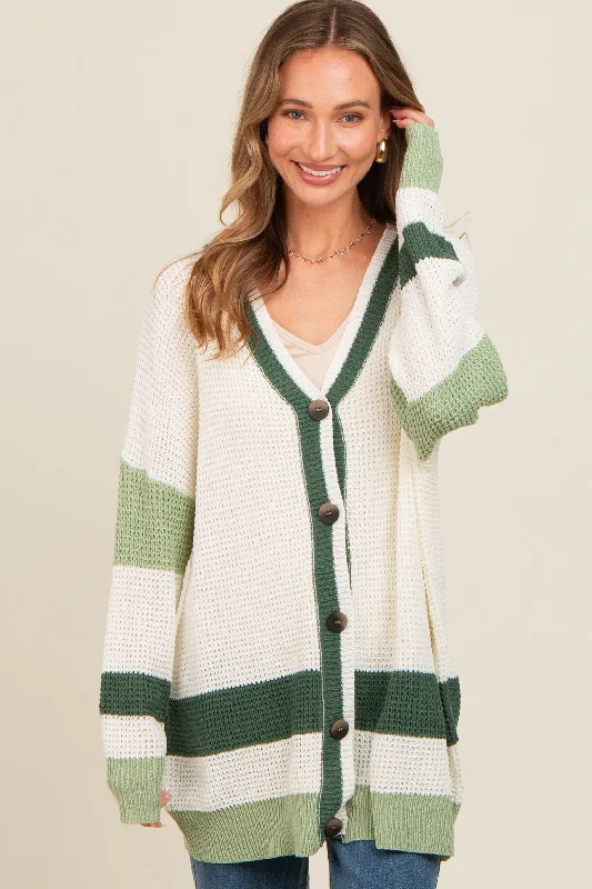 Olive Green Colorblock Button Down Cardigan Best sweaters for cozy nights