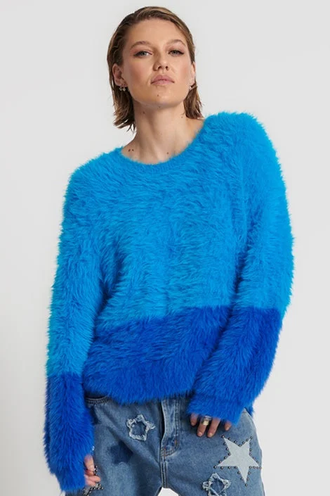 ONE TEASPOON Womens Fluffy Colour Blocked Sweater - Aqua Women's sweaters