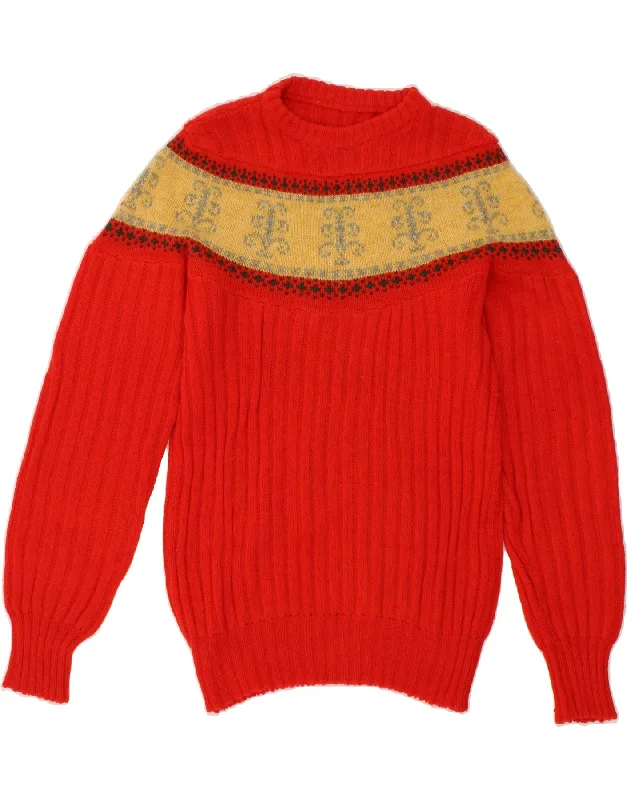 VINTAGE Womens Crew Neck Jumper Sweater UK 12 Medium Red Fair Isle Men's wool sweaters discount