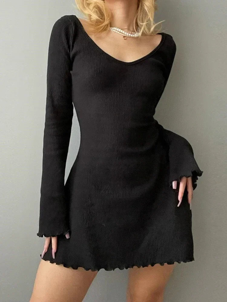 Knitting V Neck Hem Elegant Mini Dress Expensive mini dresses