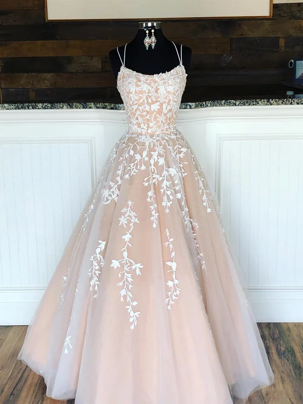 Champagne Long Lace Wedding Dresses, Champagne Lace Formal Graduation Evening Dresses Soft Lace Gown