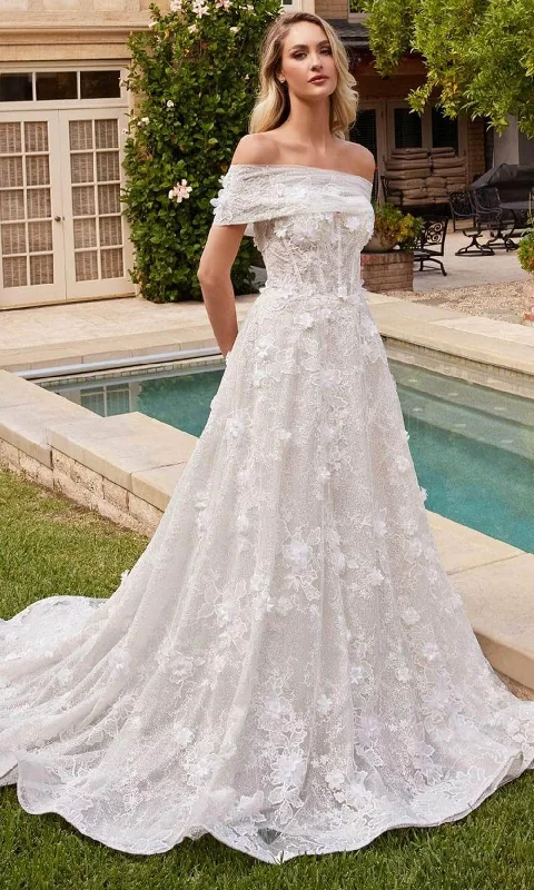 Ladivine CD860W - Floral Applique Embellished Strapless Bridal Dress Mermaid Lace Gown