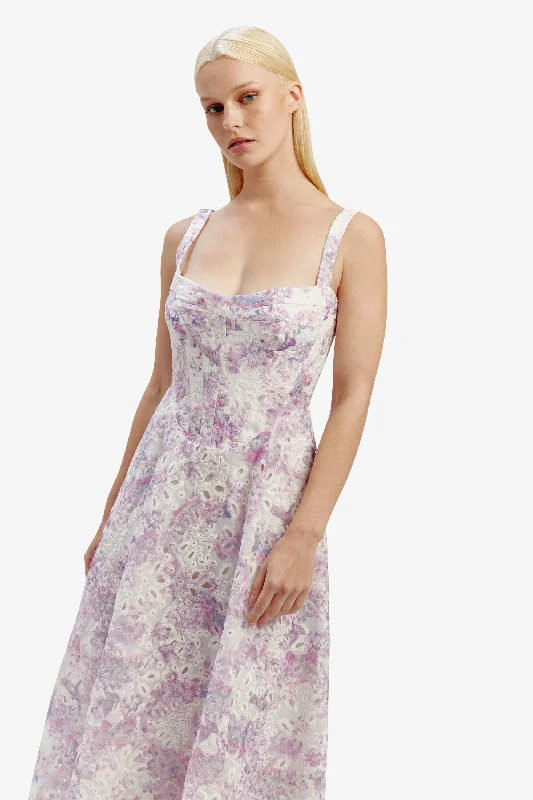 Adaline Broderie Midi Dress - Lilac Floral Date night midi dresses