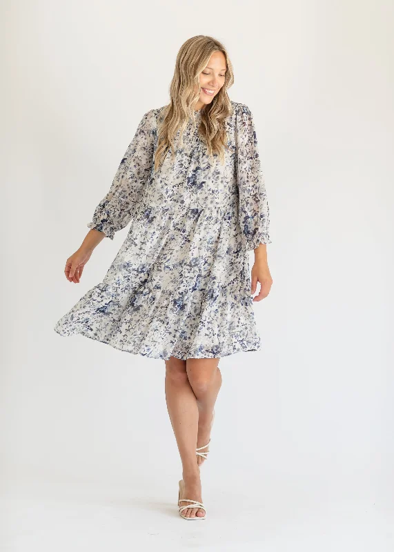 Cream Printed Midi Long Sleeve Dress - FINAL SALE Comfortable midi dresses for everyday wear