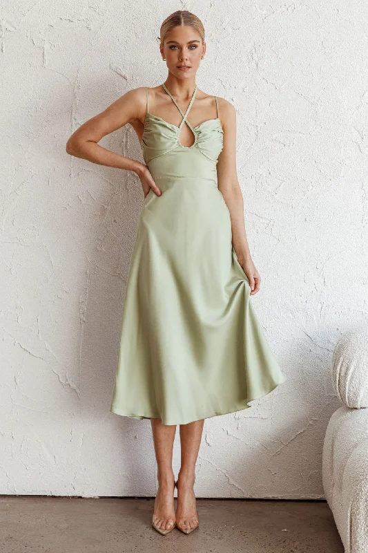 Emmalie Satin Midi Dress Sage Goth midi dresses