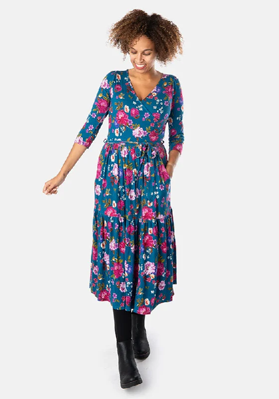 Keren Floral Print Tiered Hem Viscose Midi Dress Chic midi dresses