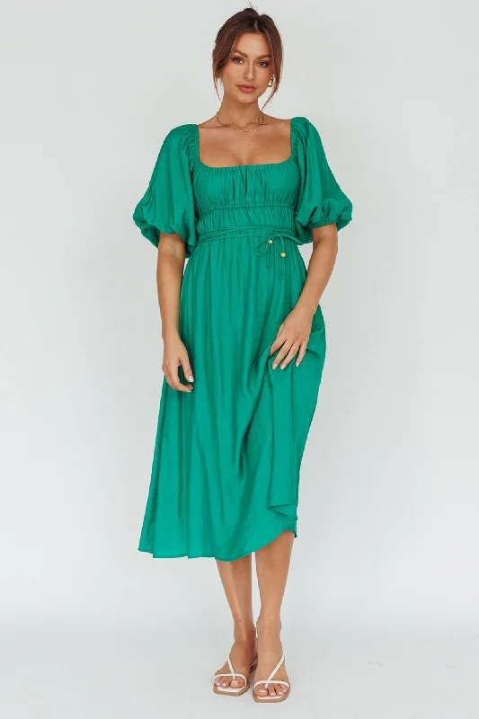 Lille Puff Sleeve Midi Dress Green Corset midi dresses