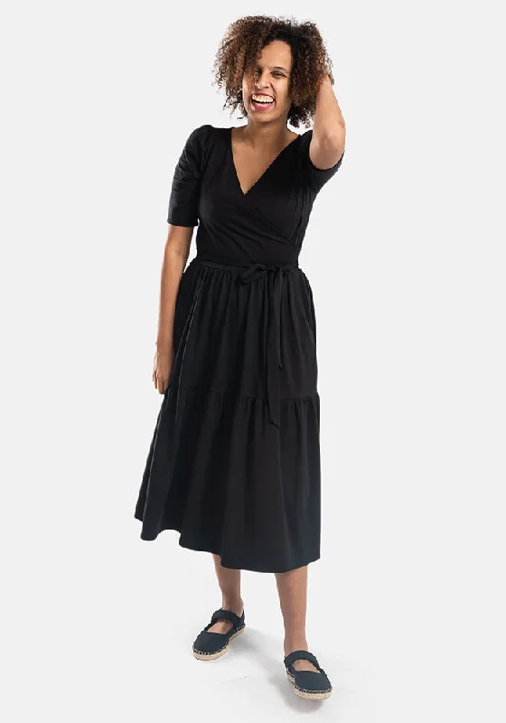 Murphy Black Tiered Hem Cotton Midi Dress Lace midi dresses