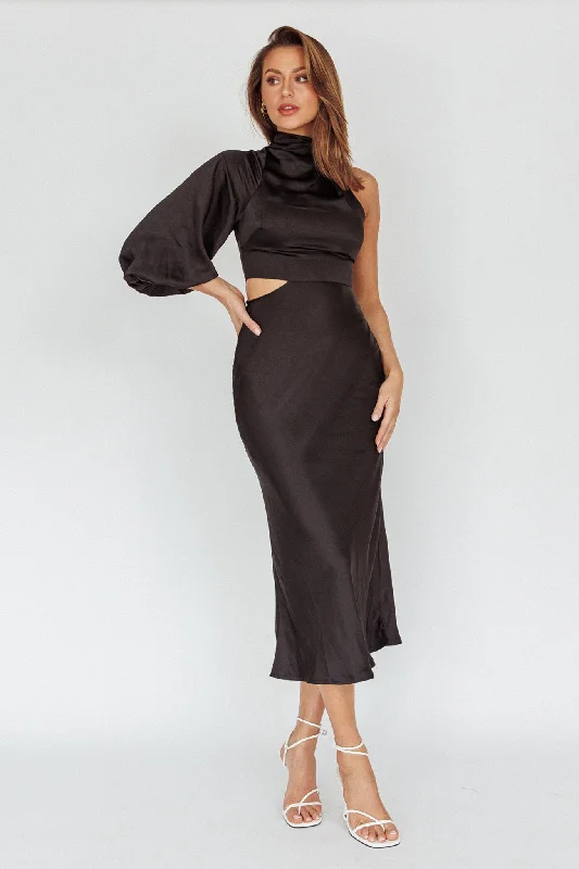 Thessaly One Sleeve Midi Dress Black Summer midi dresses