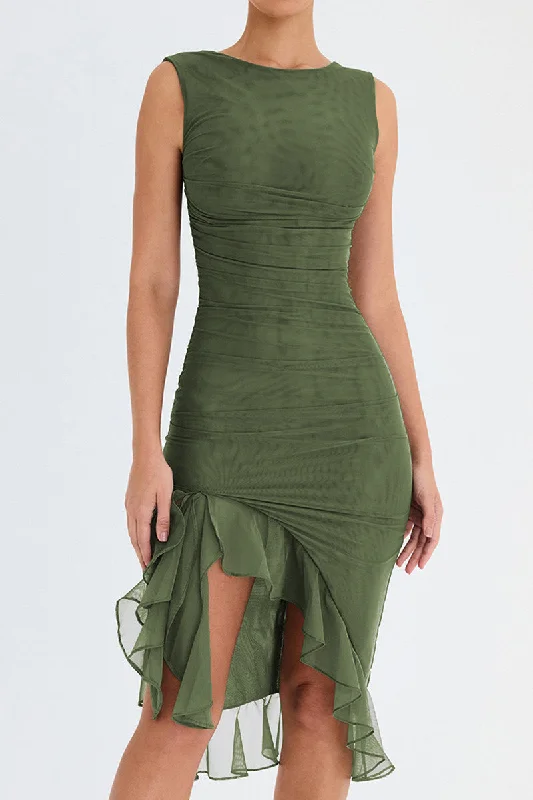 Wendy Ruffle Ruched Midi Dress Sexy midi dresses