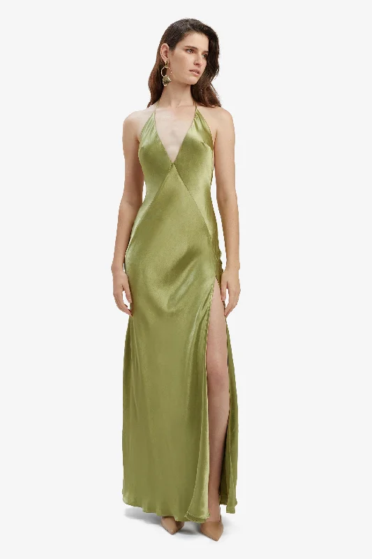 Yve Halter Dress - Khaki Flowy midi dresses