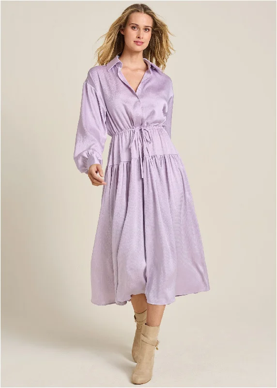 Long Sleeve Shirt Dress - Light Purple Boohoo midi dresses