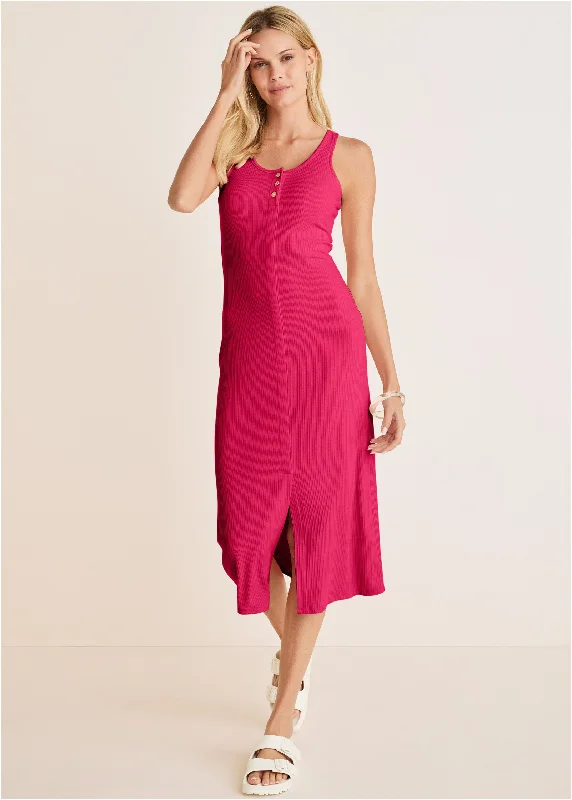 Henley Midi Dress - Dark Pink Denim midi dresses