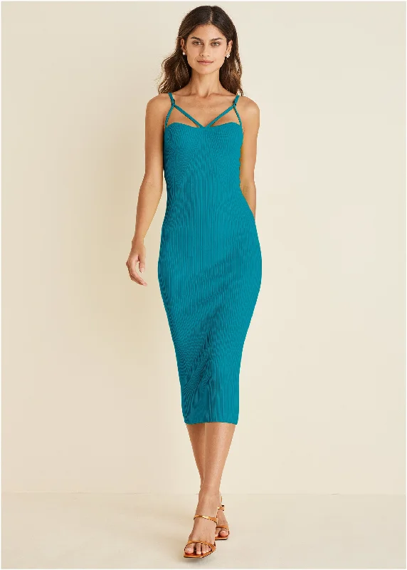 Strappy Midi Dress - Teal Designer midi dresses