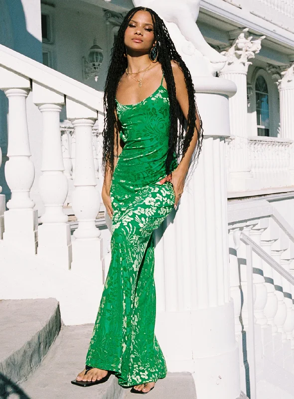 Burn Out Velvet Maxi Dress Green Formal maxi dresses