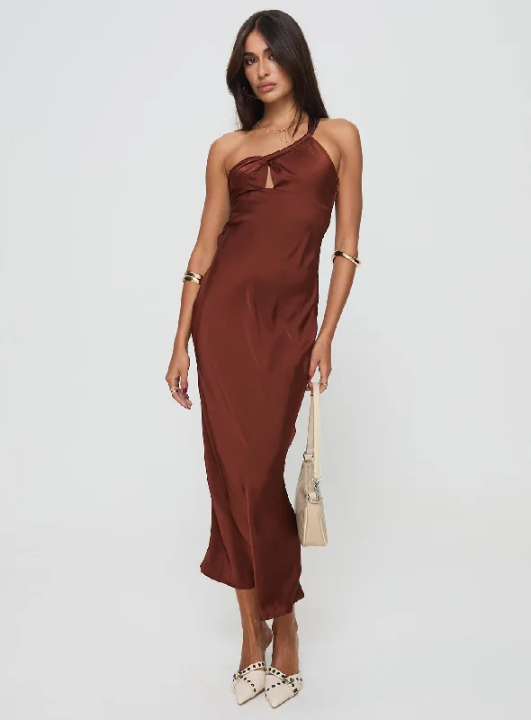 Casimir One Shoulder Maxi Dress Chocolate Fall maxi dresses