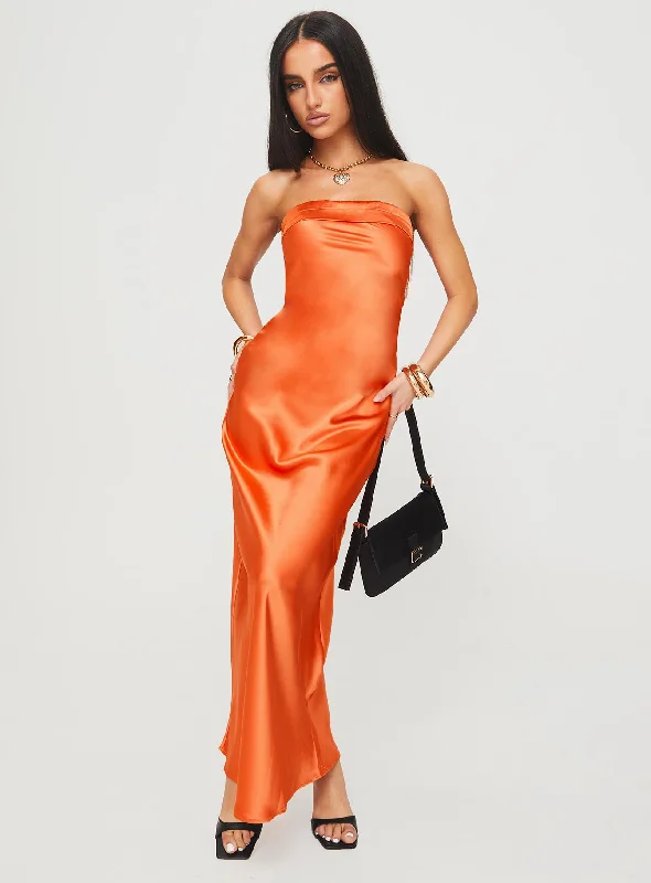 Citrus Kiss Strapless Maxi Dress Orange Affordable maxi dresses