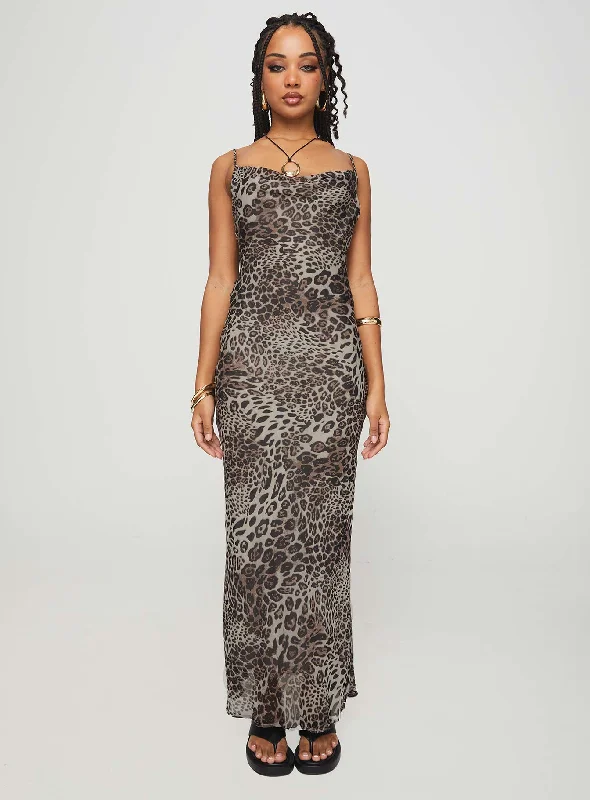 Declynn Bias Cut Maxi Dress Leopard Designer maxi dresses