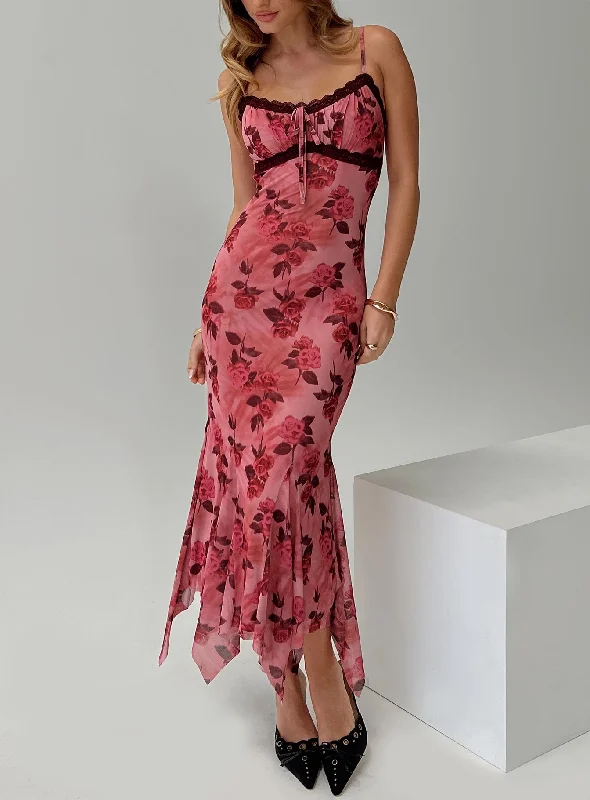 Eirini Maxi Dress Pink Floral Vintage maxi dresses