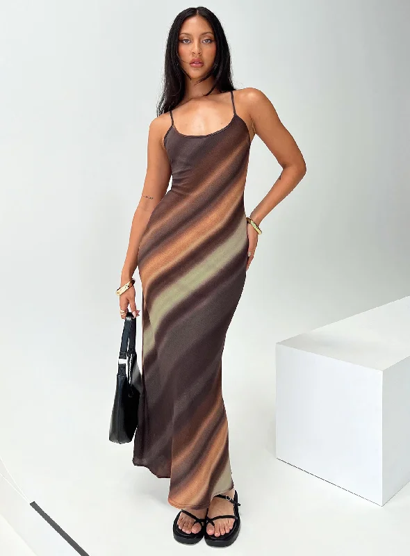 Otillie Maxi Dress Brown Multi Petite Off-shoulder maxi dresses