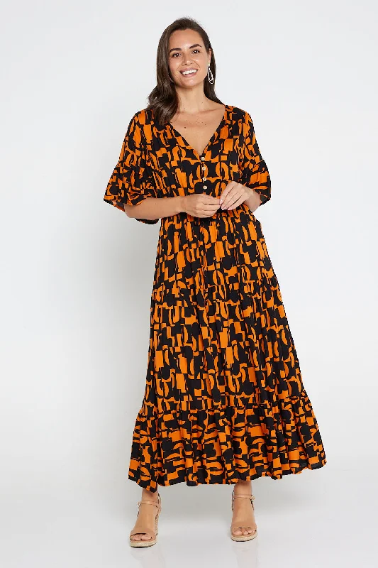 Quinn Maxi Dress - Orange/Black Midcentury Prom maxi dresses