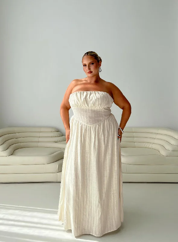 Slow Dance Linen Blend Maxi Dress Cream / Blue Curve Expensive maxi dresses